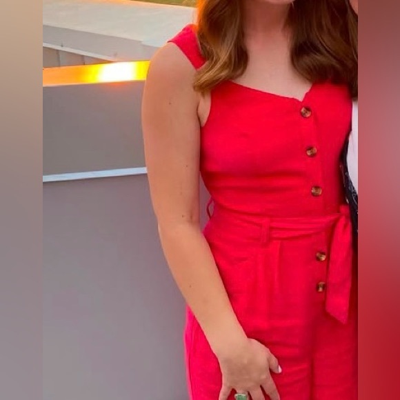 High Waisted Red Romper/Jumpsuit - Picture 1 of 5